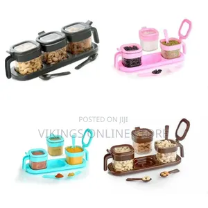 Elegant 3-Piece Dry Food Spice Storage Set With Serving Tray Spoons