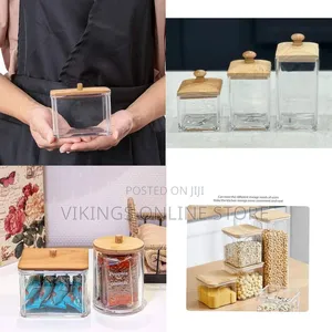 3 Pieces Set of Acrylic Storage Jars With Airtight Bamboo Lids - Clear