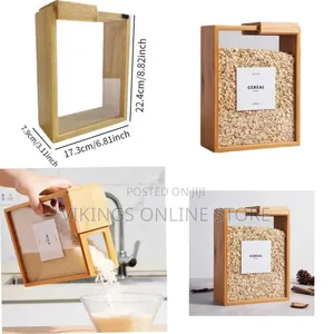 Bamboo Grain Dispenser With Tilt-Pour Lid for Kitchen Storage