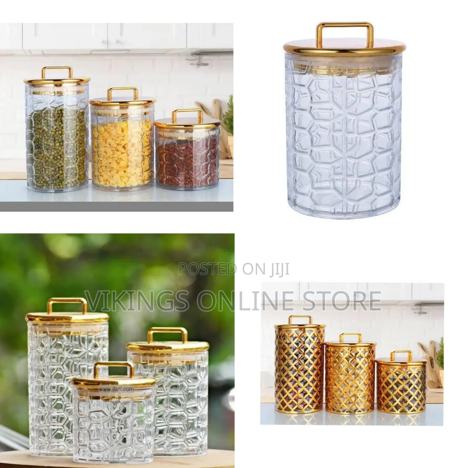 Set of 3 Decorative Glass Storage