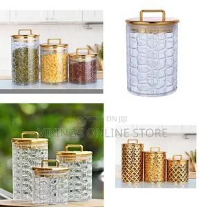 Set of 3 Decorative Glass Storage