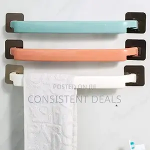 3pcs No Drill Needed Plastic Towel Holder Wall Mounted Rack Shelf