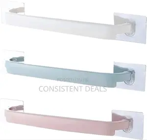 3pcs No Drill Needed Plastic Towel Holder Wall Mounted Rack Shelf