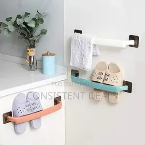3pcs No Drill Needed Plastic Towel Holder Wall Mounted Rack Shelf