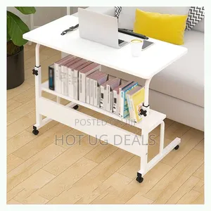 Adjustable Mobile Laptop Desk / Bedside Table With Storage - White