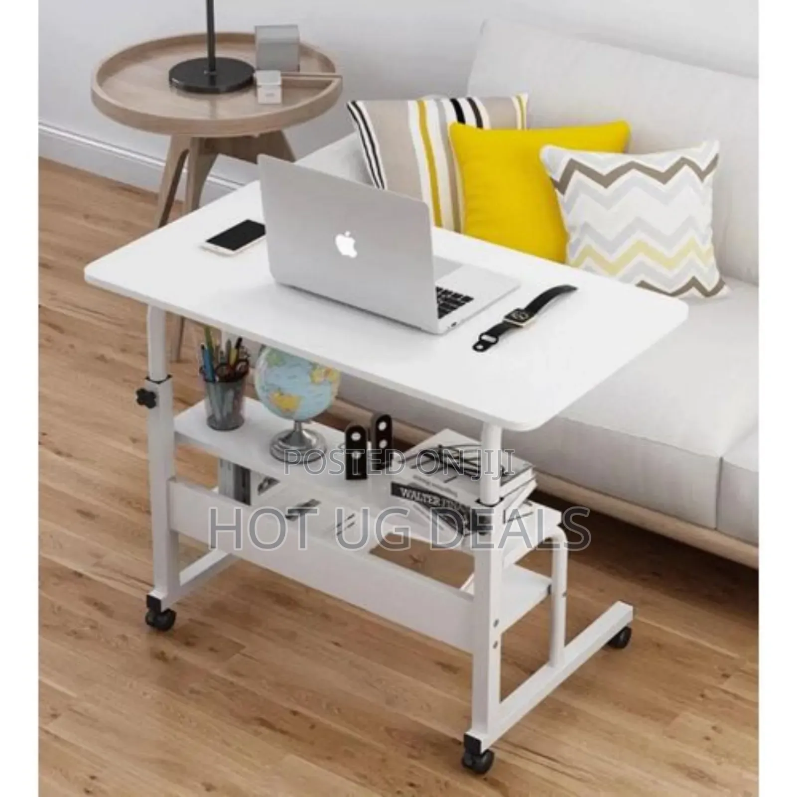 Adjustable Mobile Laptop Desk / Bedside Table With Storage - White