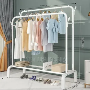 Double -rail Clothes Garment Rack With Storage Shelvels And Wheels