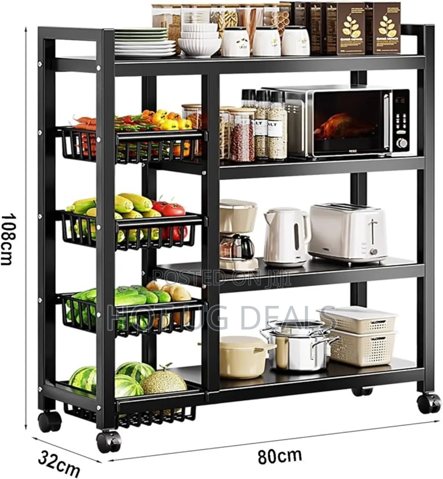Multi-functional Kitchen Storage Rack Or Trolley-black