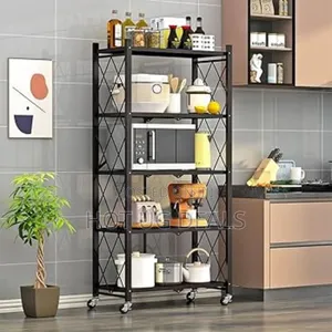 5 Layers Foldable Strong And Moveable Storage Kitchen Rack - Black