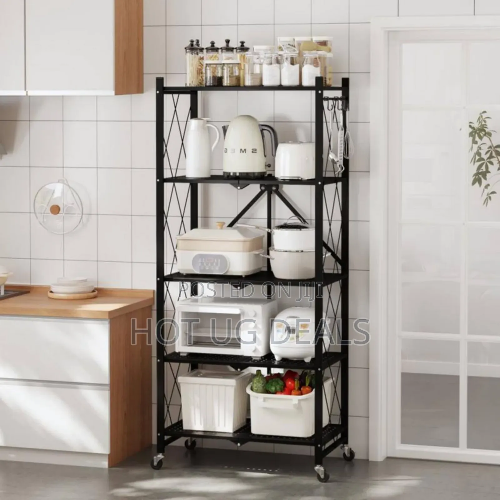 5 Layers Foldable Strong And Moveable Storage Kitchen Rack - Black
