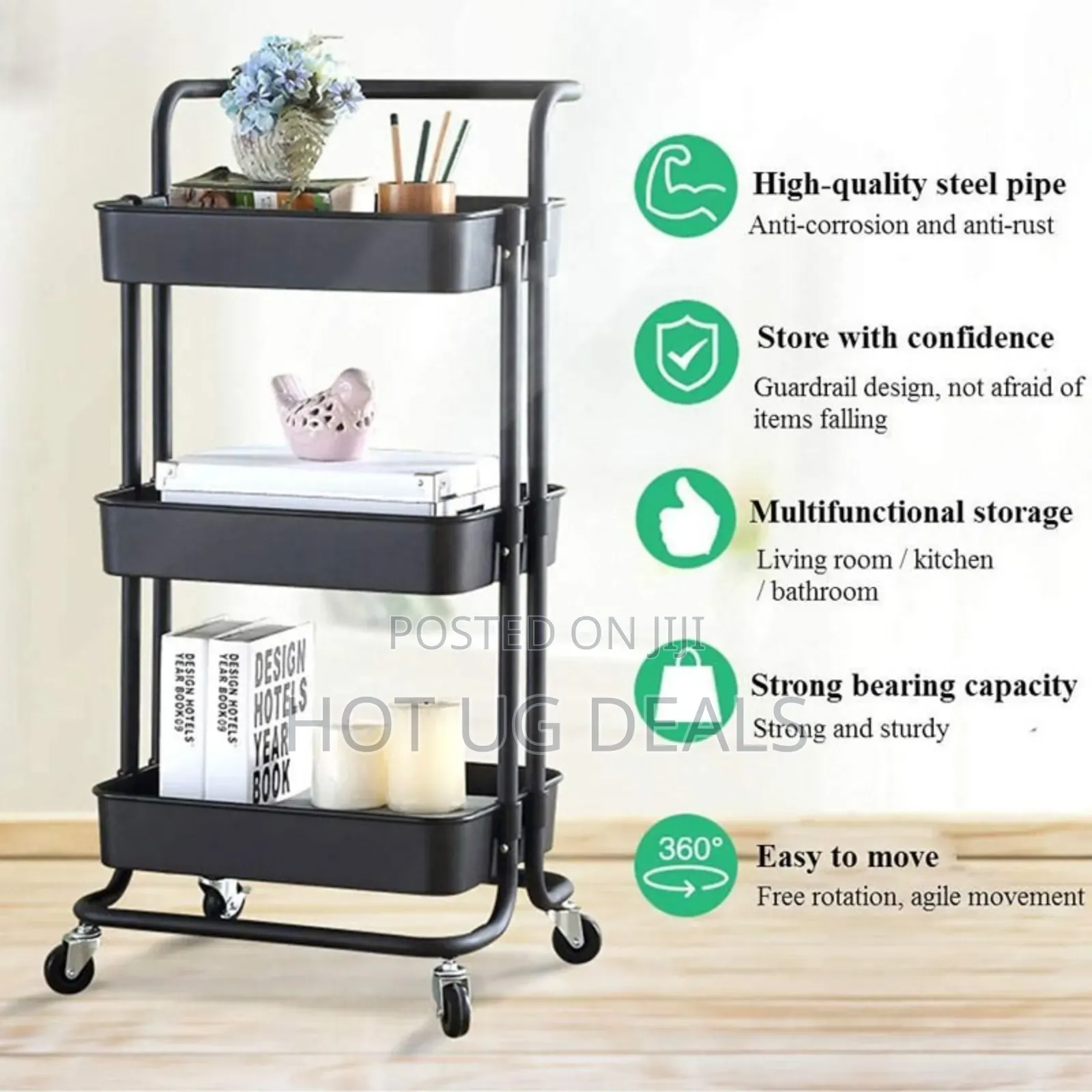 3 Tier Movable Trolley Kitchen Rack Organizer