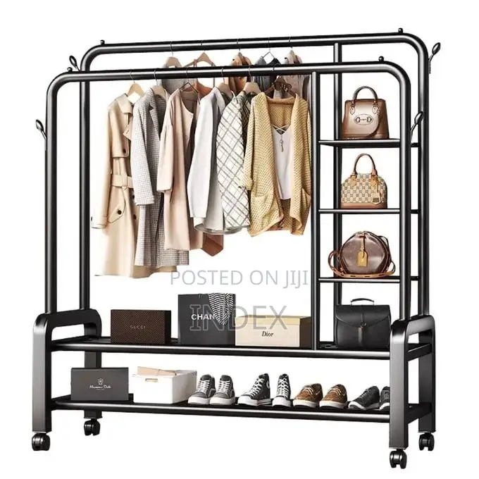 Cloth Storage Rack Garment Rail Stand Wardrobe Organizer