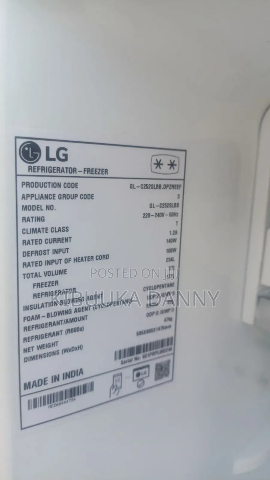 Lg Fridge 252litres Frost Free