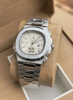 Men's Authentic Silver Strapped Wrist Patek Phillipe Time Piece