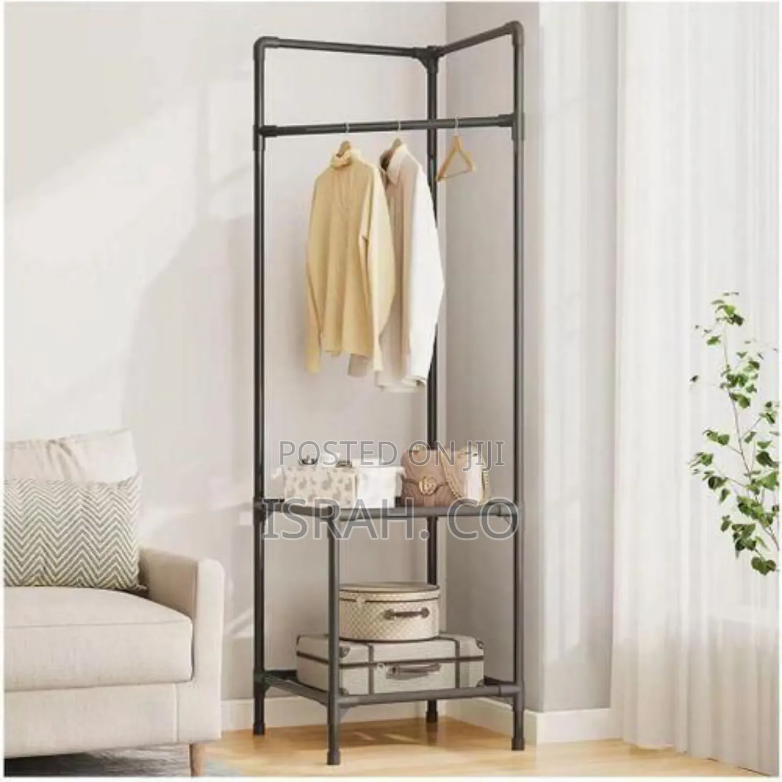 Industrial Corner Garment Rack And Storage Organizer