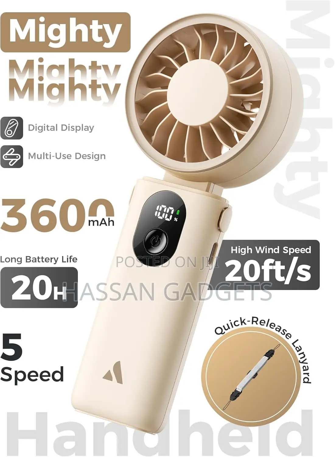 Portable Handheld Fan | 20h Max Cooling Time | 3 Flexible