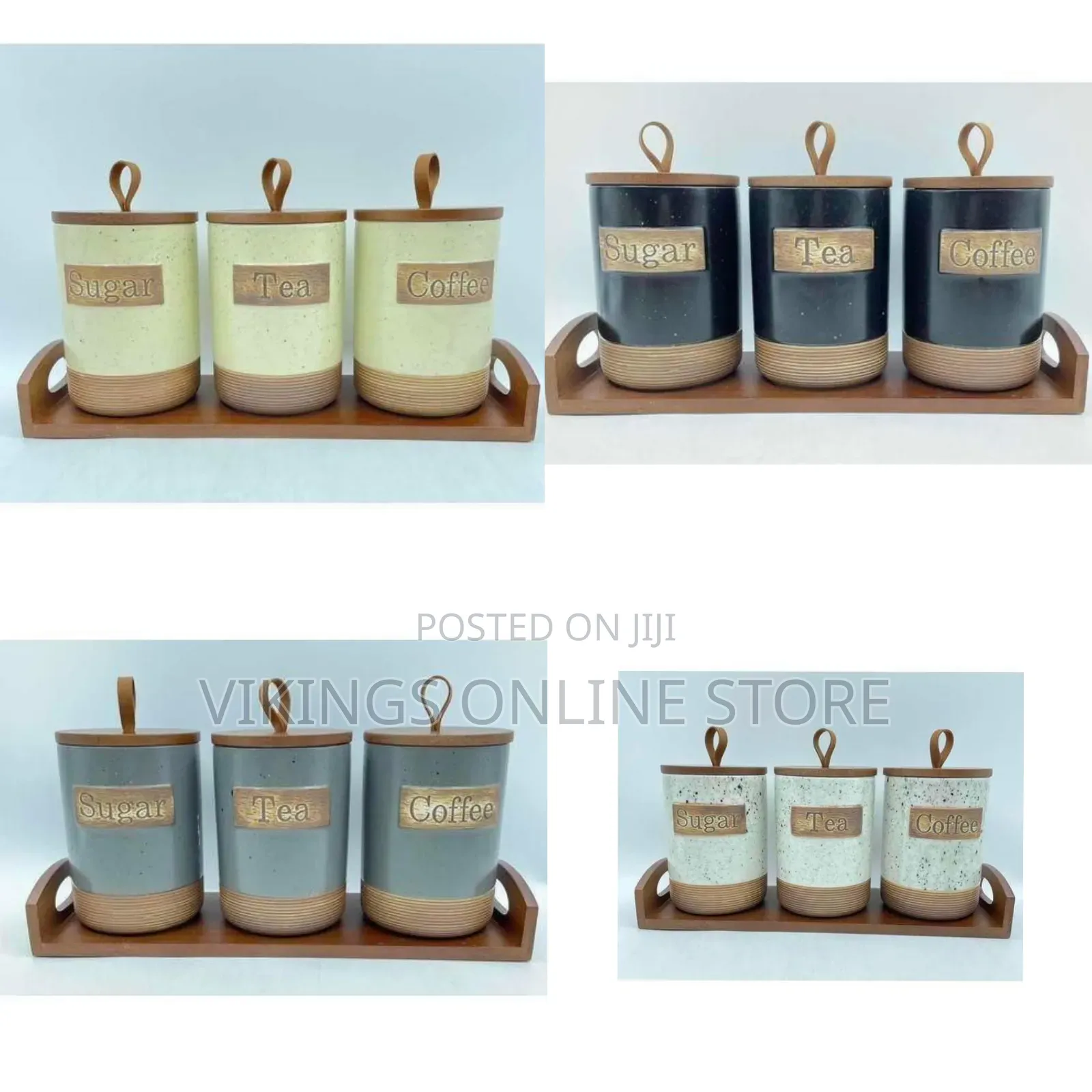 Modern Farmhouse Canister Set With Serving Tray - Multicolor