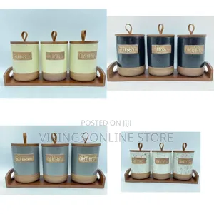 Modern Farmhouse Canister Set With Serving Tray - Multicolor