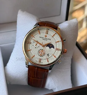 Brown Leather Strapped Patek Phillipe Classic Men's Wrist Time Piece