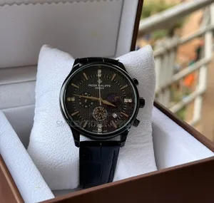 Full Black Men's Original Patek Philippe Geneva Leather Straps Watch