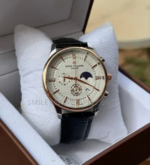 Men's Patek Philippe Geneva Gold Chrome Leather Strapped Wrist Watch