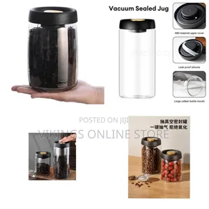 Two Modern Airtight Glass Canisters With Push-Button Lid (1200ml