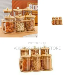 Elegant Six-Piece Diamond Glass Storage Canister Set With Bamboo Lids