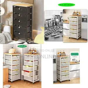 Multi-Layer Kitchen Rolling Storage Cart With Mesh Drawers and Wooden
