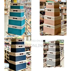 Set of 4 Collapsible Fabric Storage Boxes With Lids - Multicolor
