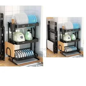 Multi-Tier Foldable Dish Drying Rack and Kitchen Organizer -Multicolor