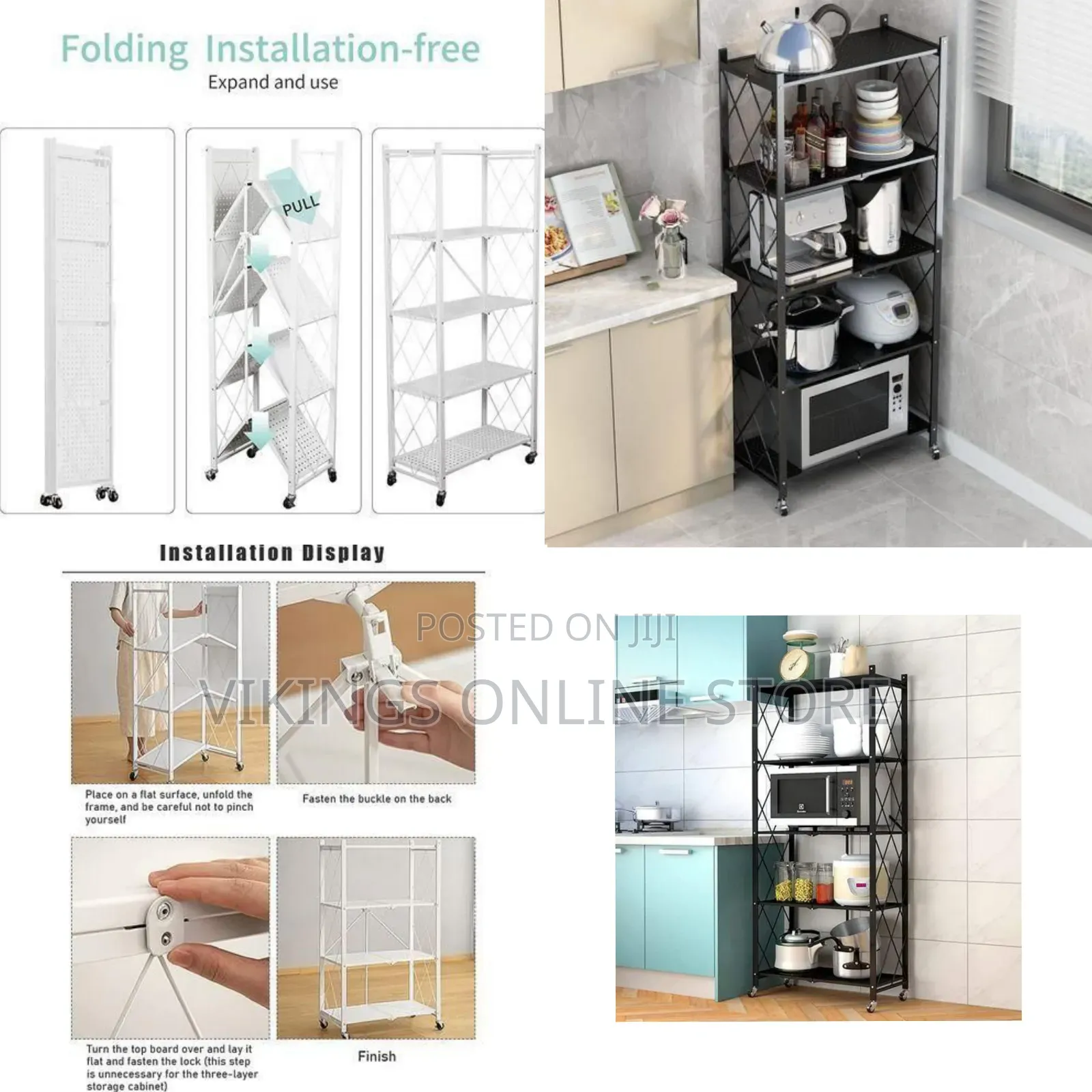 Multi-Layer Foldable Storage Shelving Unit With Wheels - Multicolor