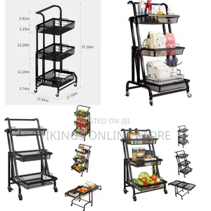 Foldable 3-Tier Rolling Utility Cart With Mesh Baskets Convertible