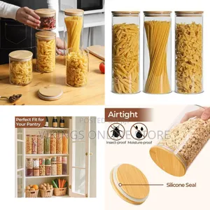 Premium Clear Glass Food Storage Canisters With Airtight Bamboo Lids