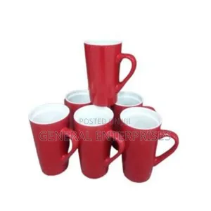 Set of Red Long Ceramic Tea and Coffee Cups
