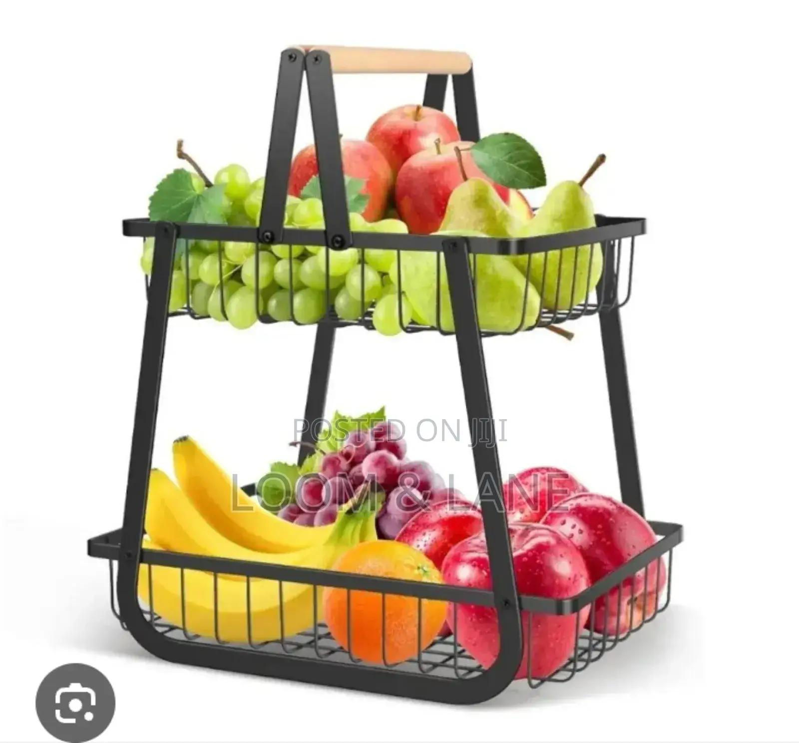 Black Metal 2-Tier Fruit Basket Stand