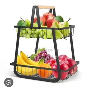 Black Metal 2-Tier Fruit Basket Stand