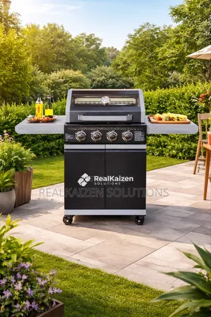 4-Burner Outdoor Gas BBQ Grill With Thermometer| Side Shelves| Cabinet
