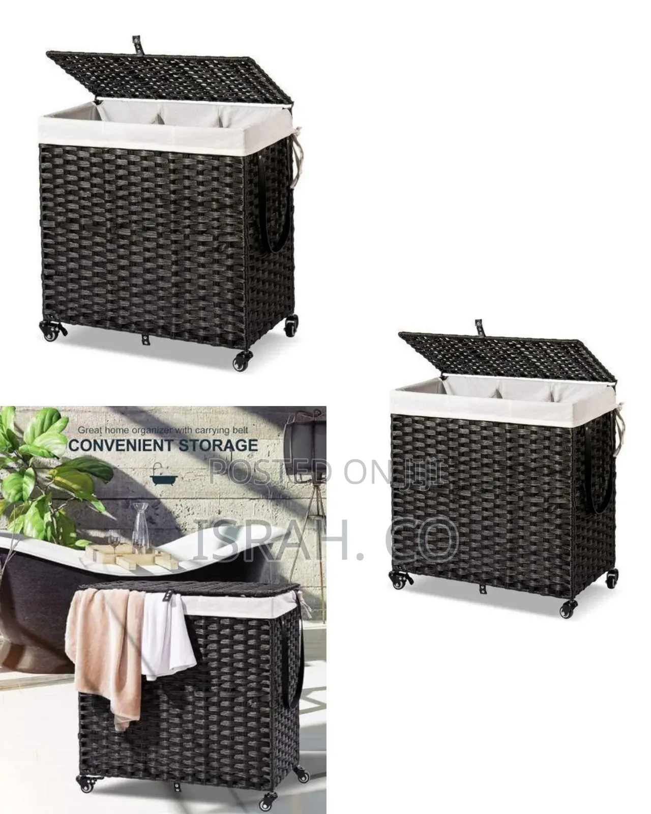 Rolling Wicker Laundry Hamper With Lid and Liner