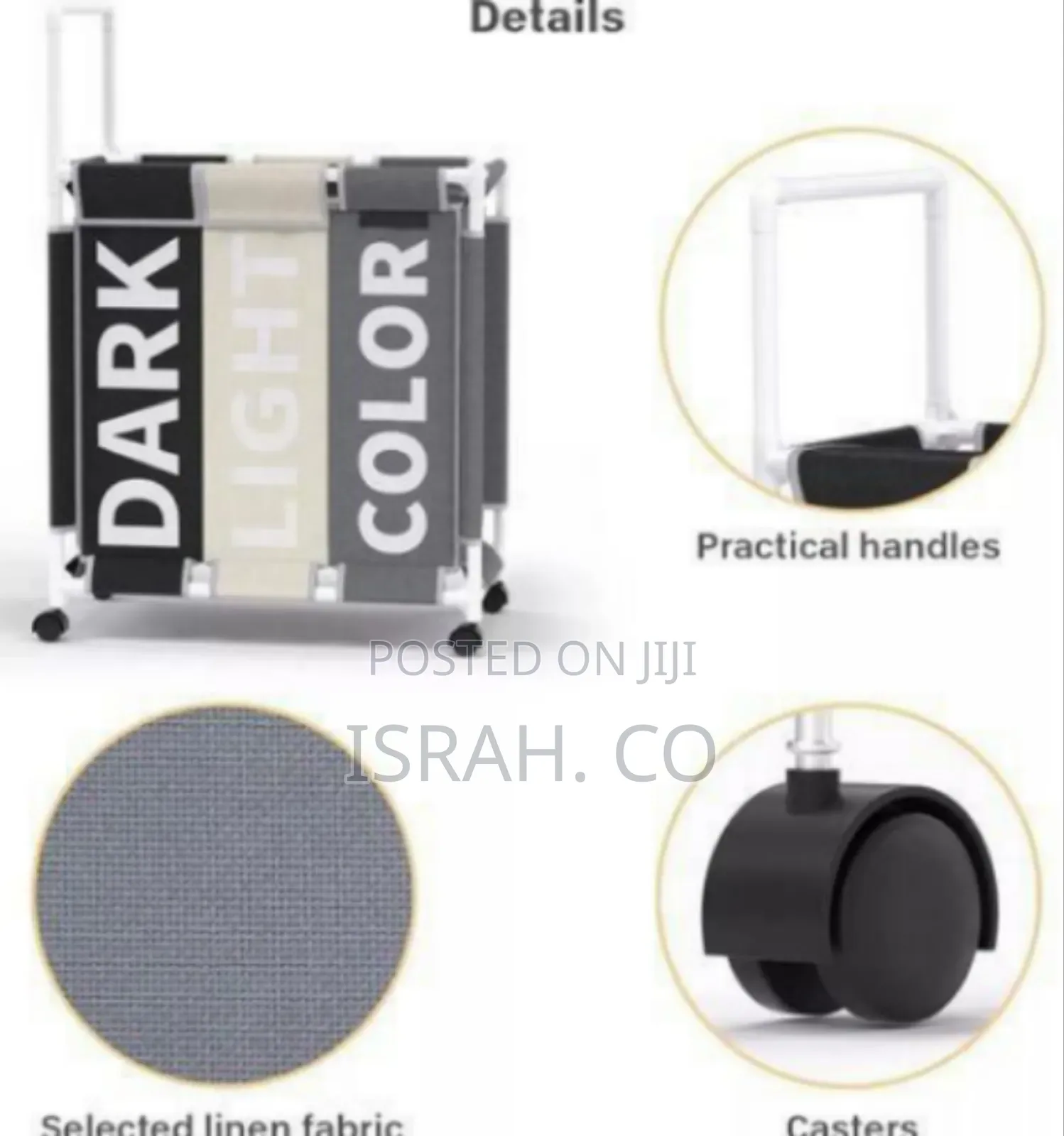 3-section Laundry Hamper With Wheels, Designed For Sorting Clothes
