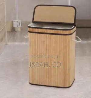 Natural Bamboo Laundry Hamper With Integrated Lid -