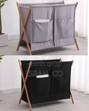 Modern Double Laundry Hamper With X-frame Wooden Stand