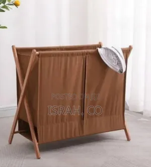 Modern Double Laundry Hamper With X-frame Wooden Stand