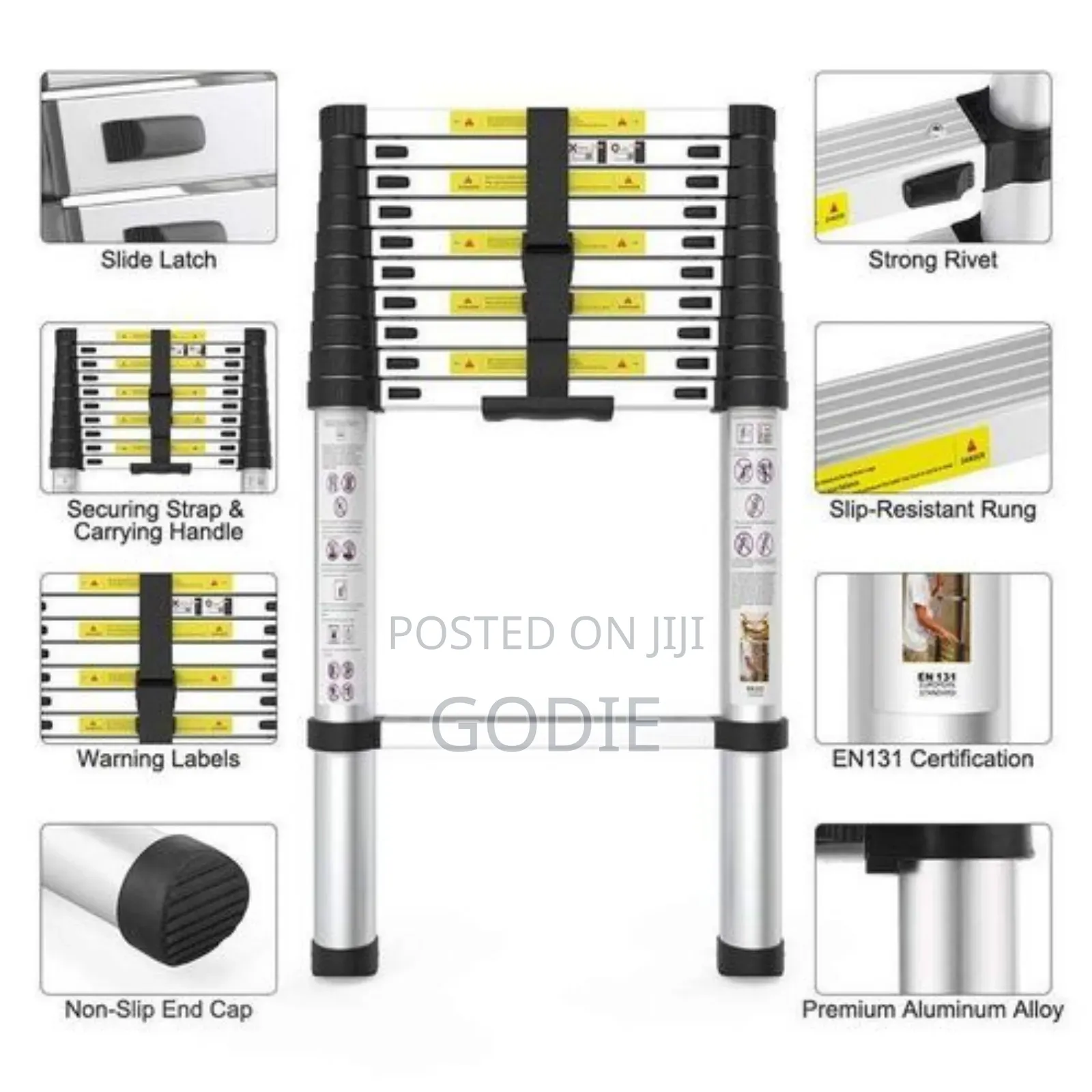 3.2-meter Aluminum Telescopic Ladder, 10 Steps.