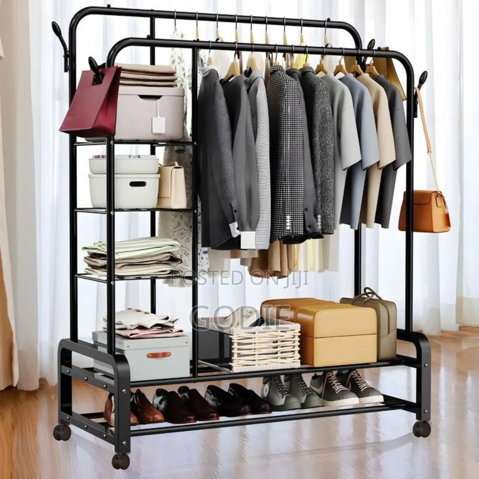 Multipurpose Black Clothes Hanger Rack