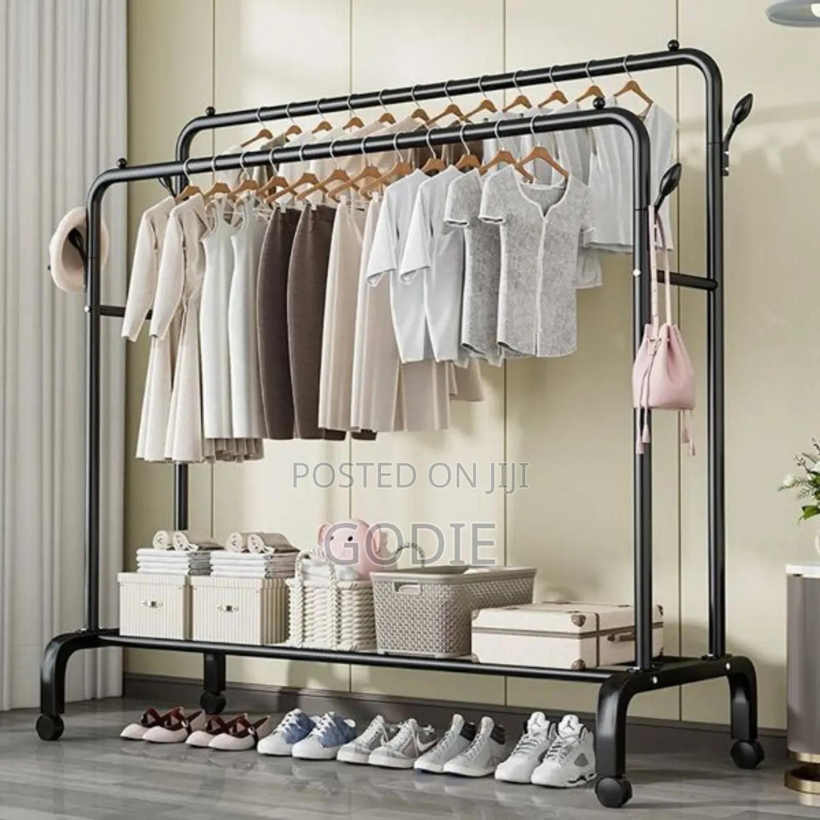 Multipurpose Black Clothes Hanger Rack