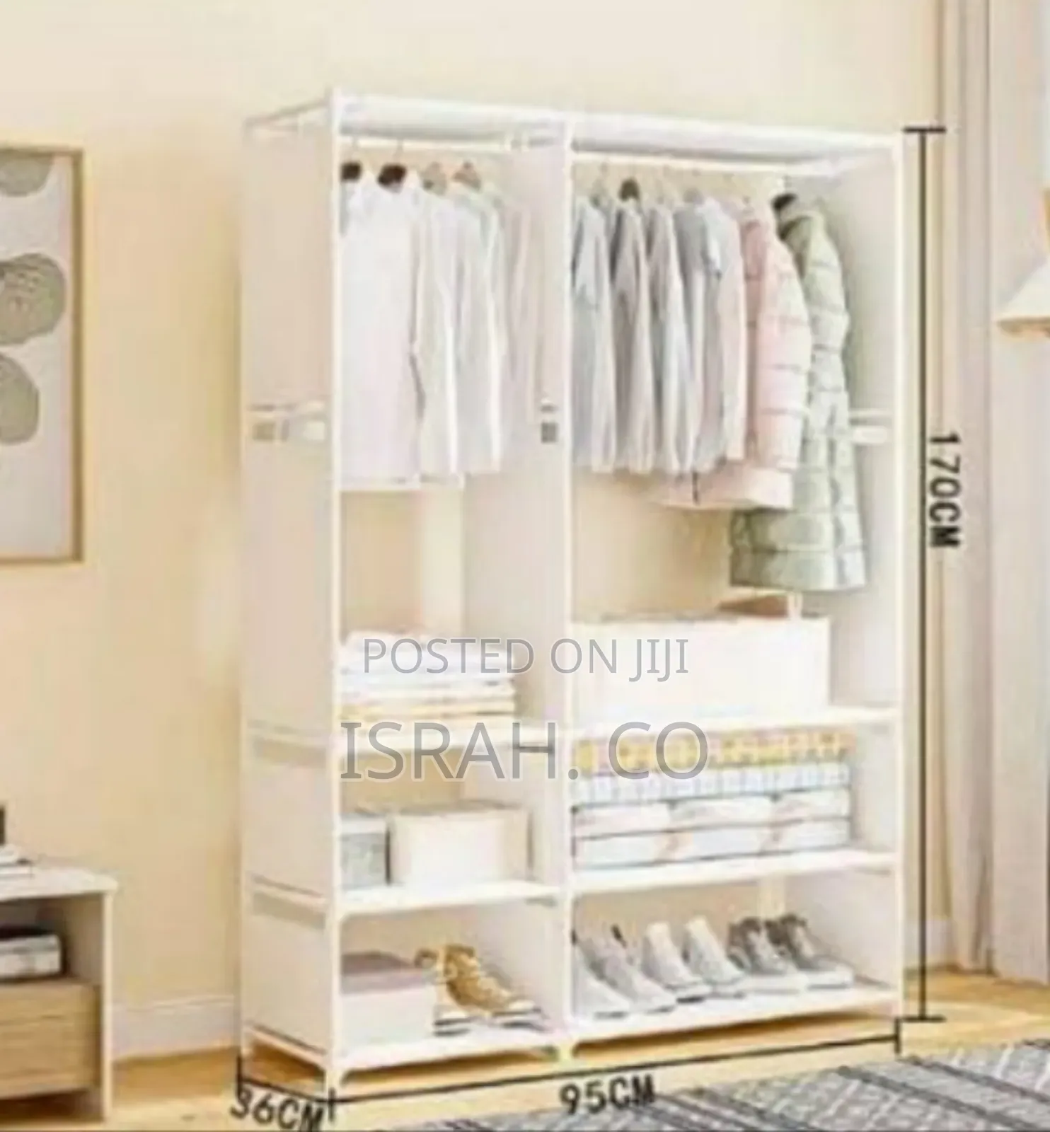 Spacious Double-row Portable Fabric Wardrobe With Storage Shelves