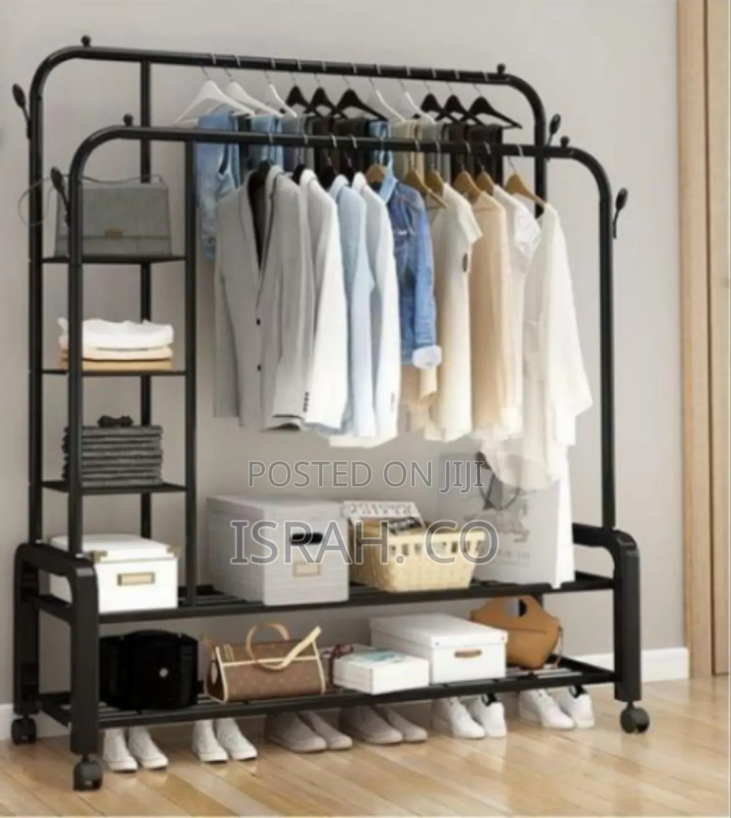 Heavy-duty Double Rail 5-tier Garment Rack With Shelves