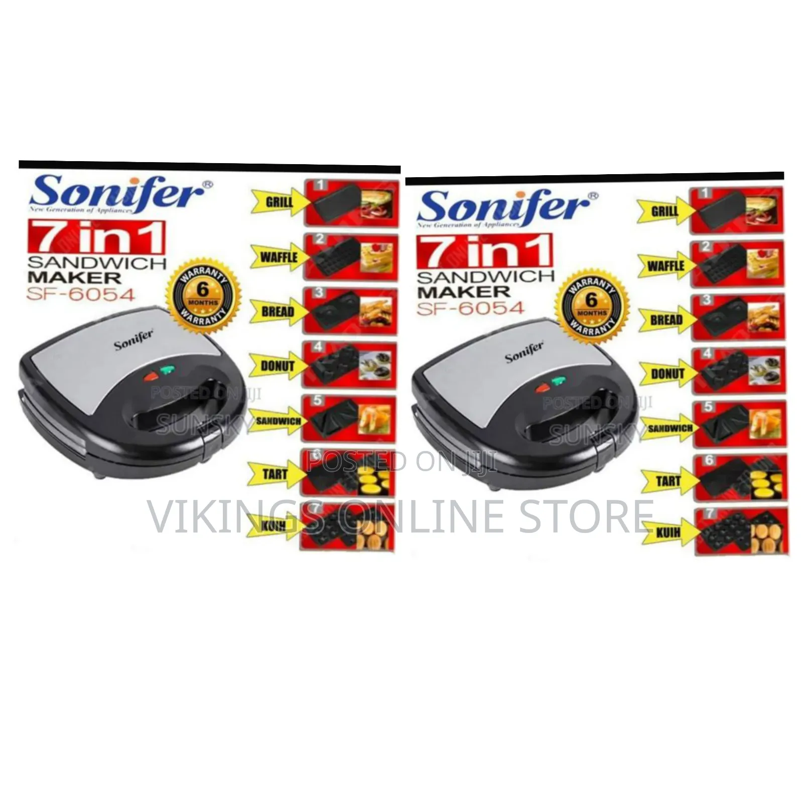Sonifer Sf-6054 7-in-1 Multi-Functional Sandwich Maker - Multicolor