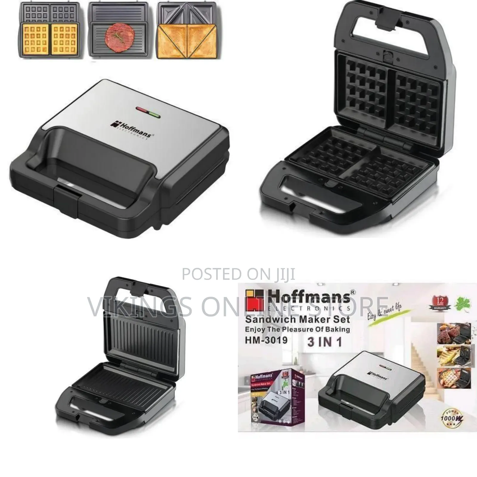 Hoffmans Versatile 3-in-1 Sandwich, Waffle, and Grill Maker-Multicolor