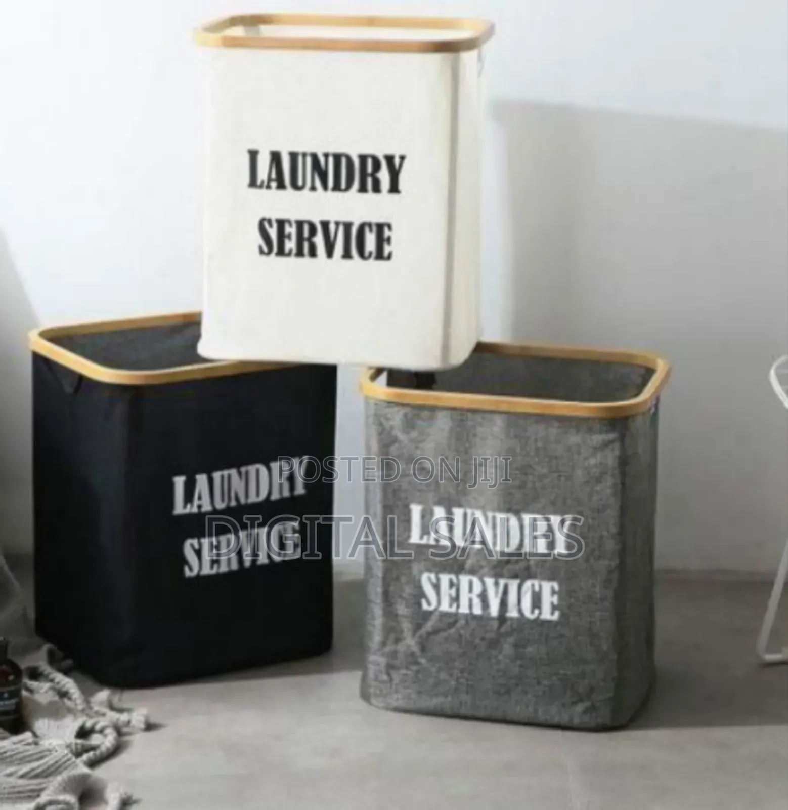 Collapsible Laundry Hamper With Wooden Rim
